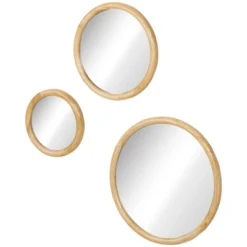HOMCOM Set Of 3 Wood Wall Mirror, Home Modern Round Mirror For Wall In Living Room, Bedroom, Natural -Homcom Shop GUEST 872fc1fb 6a4a 40c0 a70e 49a196863ed5