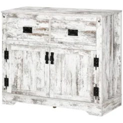HOMCOM Rustic Storage Cabinet Sideboard With 2 Drawers And 2 Cupboard, Distressed White -Homcom Shop GUEST 8874f874 602a 4899 b18c 88ab40c98813