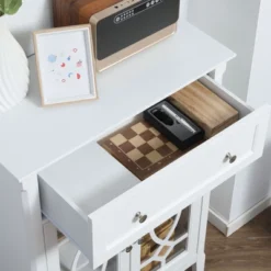 HOMCOM Kitchen Cabinet, Storage Cabinet, Sideboard Floor Accent Cabinet W/ 2 Glass Doors, Drawer, Adjustable Shelves For Living Room Entryway, White -Homcom Shop GUEST 8c06be88 2460 4f34 96b1 daa4274e2d2e