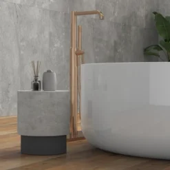 HOMCOM Concrete End Table, Round Side Table With Wood Grain Finish, Indoors And Outdoors Use, Gray -Homcom Shop GUEST 8d373228 4ff1 47a7 bed7 ca20e21216de