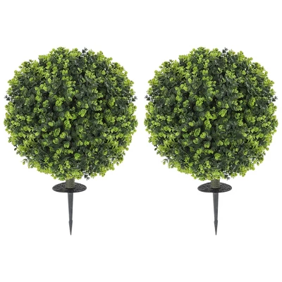 HOMCOM 2 Pack 1.3ft Artificial Eucalyptus Topiary Ball With Ground Stake, Indoor Outdoor Faux Greenery, Faux Plants For Garden, Porch 5 HOMCOM 2 Pack 1.3ft Artificial Eucalyptus Topiary Ball With Ground Stake, Indoor Outdoor Faux Greenery, Faux Plants For Garden, Porch - Image 3