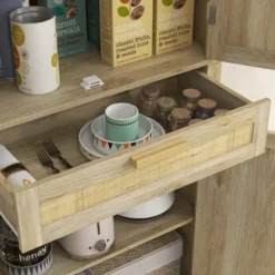 HOMCOM 72" Tall Kitchen Pantry Storage Cabinet, Rattan Freestanding Kitchen Cabinet With 4 Doors, Drawer, 5-Tier Shelf And Adjustable Shelves, Oak 12 HOMCOM 72" Tall Kitchen Pantry Storage Cabinet, Rattan Freestanding Kitchen Cabinet With 4 Doors, Drawer, 5-Tier Shelf And Adjustable Shelves, Oak -Homcom Shop GUEST 8e292d0c d402 4f1e 9223 84cb97282ce8