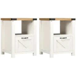 HOMCOM Farmhouse Side Table With 1 Drawer, 1 Open Shelf And Tabletop For Living Room, Set Of 2, White -Homcom Shop GUEST 91da2110 975a 4253 af0f b2a4f458786d