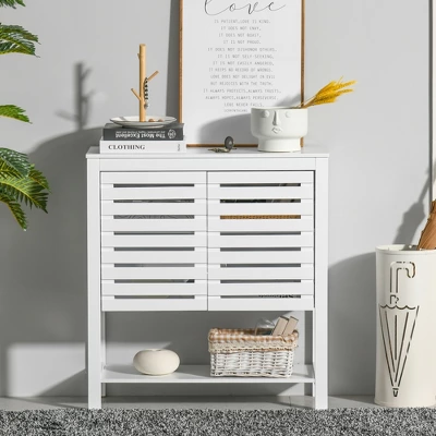 HOMCOM Buffet Sideboard Storage Cabinet With Slat Double Doors, Enclosed Adjustable Shelf And Open Bottom Shelf, White 4 HOMCOM Buffet Sideboard Storage Cabinet With Slat Double Doors, Enclosed Adjustable Shelf And Open Bottom Shelf, White - Image 2