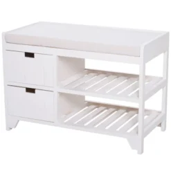 HOMCOM Shoe Cabinet, Wooden Storage Bench With Cushion, Entryway Rack With Drawers, Open Shelves -Homcom Shop GUEST 95ad1593 9031 48f5 94a1 71045537e23c