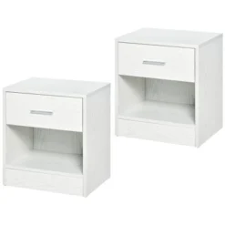 HOMCOM Modern Accent End Table With Drawer And Storage Shelf, Sofa Side Table For Living Room Or Bedroom, Set Of 2, White Wood Grain 9 HOMCOM Modern Accent End Table With Drawer And Storage Shelf, Sofa Side Table For Living Room Or Bedroom, Set Of 2, White Wood Grain -Homcom Shop GUEST 95ff17a1 3af4 4b2b 87a3 0e669926f1bb