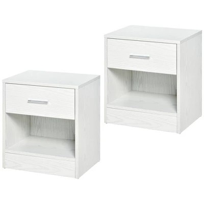 HOMCOM Modern Accent End Table With Drawer And Storage Shelf, Sofa Side Table For Living Room Or Bedroom, Set Of 2, White Wood Grain 5 HOMCOM Modern Accent End Table With Drawer And Storage Shelf, Sofa Side Table For Living Room Or Bedroom, Set Of 2, White Wood Grain - Image 3