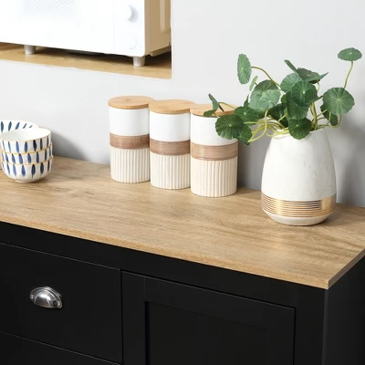 HOMCOM Kitchen Sideboard With Adjustable Shelves, Dining Buffet Cabinet With 3 Storage Drawers, Black 6 HOMCOM Kitchen Sideboard With Adjustable Shelves, Dining Buffet Cabinet With 3 Storage Drawers, Black - Image 4