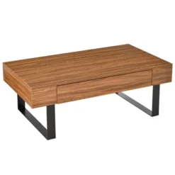 HOMCOM Mid-century Modern Coffee Table With Storage Drawer, Metal Sled Designed Legs And Wood Grain Surface For Living Room -Homcom Shop GUEST 964f8c98 e3cb 497f 99a6 65f1a89df3b4