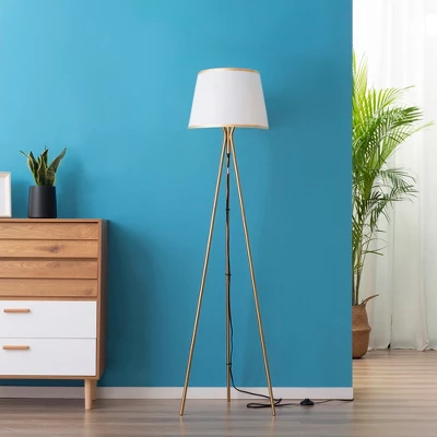 HOMCOM Modern Tripod Floor Lamp Free Standing Land Lamp W/ Steel Frame, Footswitch, Fabric Lampshade And E26 Base For Living Room, Bedroom, Gold 4 HOMCOM Modern Tripod Floor Lamp Free Standing Land Lamp W/ Steel Frame, Footswitch, Fabric Lampshade And E26 Base For Living Room, Bedroom, Gold - Image 2