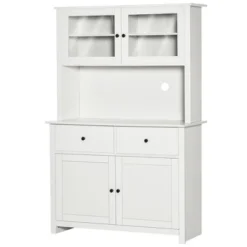 HOMCOM 63.5" Kitchen Buffet With Hutch, Pantry Storage Cabinet With 4 Shelves, Drawers, Framed Glass Doors, Open Microwave Countertop -Homcom Shop GUEST 96b70c00 012a 4bbb b936 0cf8f1df1825