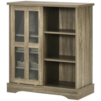 HOMCOM Modern Buffet Cabinet With Sliding Door, Wine Bar Cabinet With Storage, Kitchen/Dining Room Storage Cabinet With Shelves, Gray 5 HOMCOM Modern Buffet Cabinet With Sliding Door, Wine Bar Cabinet With Storage, Kitchen/Dining Room Storage Cabinet With Shelves, Gray - Image 3