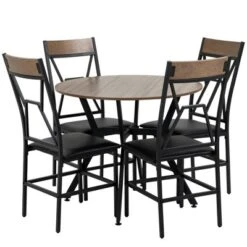 HOMCOM Industrial Dining Table Set Space-Saving Kitchen Table And Chairs Set With Round Table Padded Seat And Steel Frame Brown 5 Piece 9 HOMCOM Industrial Dining Table Set Space-Saving Kitchen Table And Chairs Set With Round Table Padded Seat And Steel Frame Brown 5 Piece -Homcom Shop GUEST 9a199777 f0c1 4897 bd5a a9973e9499ce