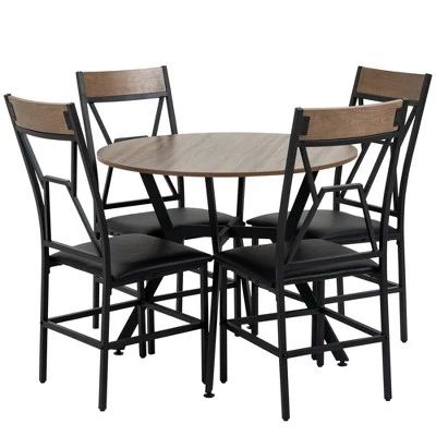 HOMCOM Industrial Dining Table Set Space-Saving Kitchen Table And Chairs Set With Round Table Padded Seat And Steel Frame Brown 5 Piece 5 HOMCOM Industrial Dining Table Set Space-Saving Kitchen Table And Chairs Set With Round Table Padded Seat And Steel Frame Brown 5 Piece - Image 3