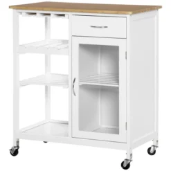 HOMCOM Utility Kitchen Cart, Rolling Kitchen Island Storage Trolley With Rack, Shelves, Drawer And Cabinet, White -Homcom Shop GUEST 9b815df4 40cf 46f4 97e2 435b696b21d1
