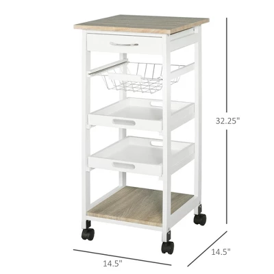 HOMCOM 32.25" Wooden Rolling Kitchen Storage Cart On 360° Swivel Wheels With Ample Storage Space & Solid Structure 5 HOMCOM 32.25" Wooden Rolling Kitchen Storage Cart On 360° Swivel Wheels With Ample Storage Space & Solid Structure - Image 3
