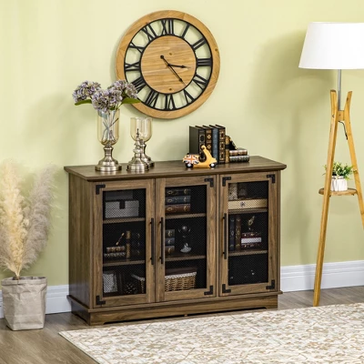 HOMCOM Farmhouse Buffet Cabinet, Sideboard, Kitchen Storage Cabinet With Adjustable Shelves And Wire Mesh Door, Coffee Bar For Living Room, Walnut 3 HOMCOM Farmhouse Buffet Cabinet, Sideboard, Kitchen Storage Cabinet With Adjustable Shelves And Wire Mesh Door, Coffee Bar For Living Room, Walnut