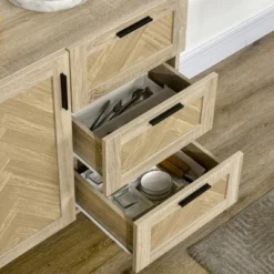 HOMCOM 61.5"L Buffet Cabinet, Rustic Sideboard With Storage Cabinets, Drawers And Adjustable Shelves For Living Room, Dining Room, Kitchen, Oak -Homcom Shop GUEST 9dd239ca 44be 4f32 bbc5 42251f7fb6a2