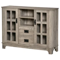 HOMCOM Sideboard Storage Cabinet, Kitchen Cupboard Buffet Server With Glass Doors, 2 Drawers & Adjustable Shelves For Living Room -Homcom Shop GUEST 9de40689 6488 4723 8a2e deb28792ed7e