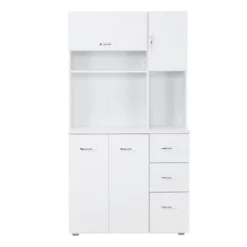 HOMCOM 66" Buffet With Hutch, Freestanding Kitchen Pantry With 2 Large Cabinets, 1 Pull Up Cabinet, 3 Drawers & Wide Countertop, White -Homcom Shop GUEST 9e426c46 732f 4b67 bba6 186c89a8e29e