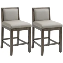 HOMCOM 25.5" Counter Height Bar Stools Set Of 2, PU Leather Kitchen Stool, Upholstered Bar Chairs With Back, Wood Legs, Gray -Homcom Shop GUEST 9fa1ae8b ae47 4bee 8b2d 231c66458e95