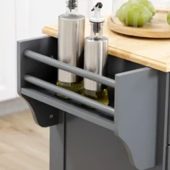 HOMCOM Kitchen Island With Storage Rolling Kitchen Serving Cart With Rubber Wood Top Towel Rack Storage Drawer And Cabinet Grey 10 HOMCOM Kitchen Island With Storage Rolling Kitchen Serving Cart With Rubber Wood Top Towel Rack Storage Drawer And Cabinet Grey -Homcom Shop GUEST 9fa5b14c 9590 4d3e 80b5 863e90c10253