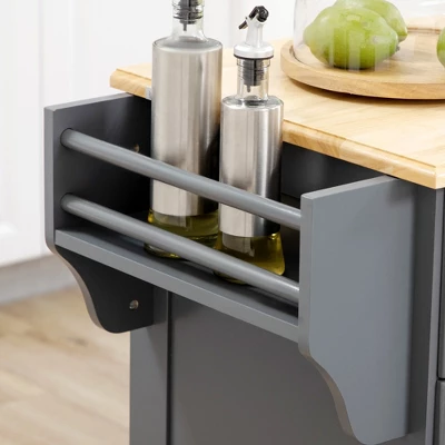 HOMCOM Kitchen Island With Storage Rolling Kitchen Serving Cart With Rubber Wood Top Towel Rack Storage Drawer And Cabinet Grey 6 HOMCOM Kitchen Island With Storage Rolling Kitchen Serving Cart With Rubber Wood Top Towel Rack Storage Drawer And Cabinet Grey - Image 4