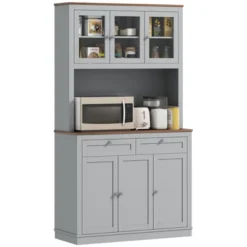 HOMCOM 71" Tall Kitchen Pantry Storage Cabinet With 2 Drawers, Microwave Cabinet With Adjustable Shelves And Glass Doors, Gray -Homcom Shop GUEST 9fcf5267 88c1 44ff 9f15 039bb21b46bb