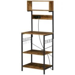 HOMCOM Kitchen Baker's Rack With Power Outlet, USB Charger, Microwave Stand, Coffee Bar With Adjustable Shelves, 5 Hooks, Rustic Brown 9 HOMCOM Kitchen Baker's Rack With Power Outlet, USB Charger, Microwave Stand, Coffee Bar With Adjustable Shelves, 5 Hooks, Rustic Brown -Homcom Shop GUEST a2da96e7 fdd3 4a80 afe5 21878c0dfc30