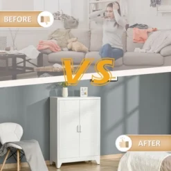 HOMCOM Industrial Style Steel Storage Cabinet, Metal Storage Organizer With 2-Tier Adjustable Shelves For Living Room Or Home Office -Homcom Shop GUEST a3c7060b 6776 40ee b2e3 57d4d3d64c98