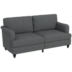 HOMCOM 3-Seater Sofa Couch, 71" Modern Linen Fabric Sofa With Rubber Wood Legs And Slatted Frame For Living Room, Bedroom And Apartment, Dark Gray -Homcom Shop GUEST a3f62c65 9b24 4db7 91af af34749b9ccd