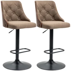 HOMCOM Counter Height Bar Stools Set Of 2, Height Adjustable Swivel Barstools With Footrest And Tufted Back, Linen Fabric Bar Chairs, Brown -Homcom Shop GUEST a567ec71 64f2 4bce 8707 3c717a3155ee