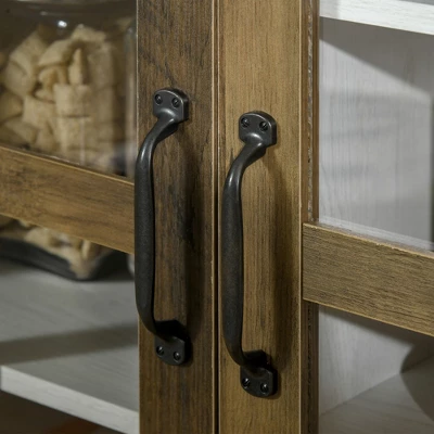 HOMCOM Kitchen Sideboard, Glass Door Buffet Cabinet, Accent Cupboard With Adjustable Storage Shelf For Living Room, Distressed White 6 HOMCOM Kitchen Sideboard, Glass Door Buffet Cabinet, Accent Cupboard With Adjustable Storage Shelf For Living Room, Distressed White - Image 4