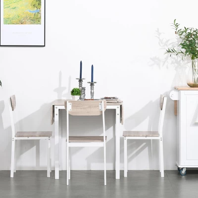 HOMCOM Modern 5-Piece Dining Table Set For 4 With Foldable Drop Leaf, 4 Chairs, And Metal Frame For Small Spaces, White 6 HOMCOM Modern 5-Piece Dining Table Set For 4 With Foldable Drop Leaf, 4 Chairs, And Metal Frame For Small Spaces, White - Image 4
