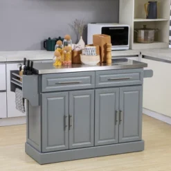 HOMCOM Rolling Kitchen Island With Storage, Portable Kitchen Cart With Stainless Steel Top, 2 Drawers, Spice, Knife And Towel Rack And Cabinets, Gray -Homcom Shop GUEST a68e0a48 bc38 4a71 8584 12686c039163