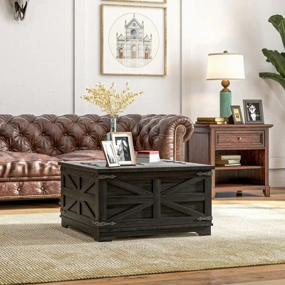 HOMCOM Farmhouse Coffee Table With Flip Top, Hidden Storage Compartment, Square Center Table For Living Room 3 HOMCOM Farmhouse Coffee Table With Flip Top, Hidden Storage Compartment, Square Center Table For Living Room