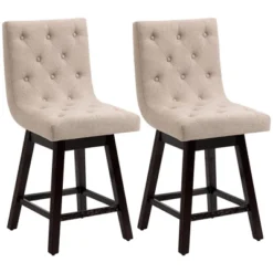 HOMCOM Bar Stools Set Of 2, Swivel Bar Chairs, 25.5" High Fabric Tufted Breakfast Barstools For Kitchen Counter, Beige -Homcom Shop GUEST a8ecfc04 6b24 4b5c 862c 6b2e4a0281a5
