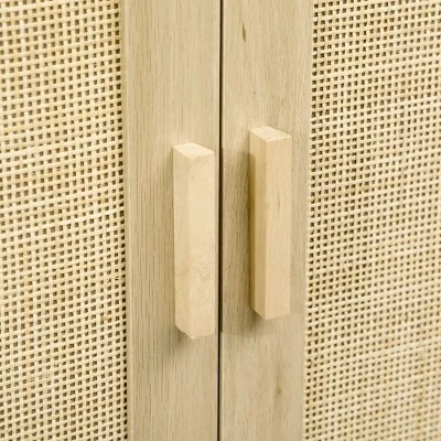 HOMCOM Accent Cabinet, Sideboard Buffet Cabinet With Rattan Doors, Adjustable Shelf And Metal Base, Boho Storage Cabinet, Natural 7 HOMCOM Accent Cabinet, Sideboard Buffet Cabinet With Rattan Doors, Adjustable Shelf And Metal Base, Boho Storage Cabinet, Natural - Image 5