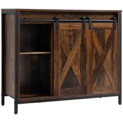 HOMCOM Industrial Sideboard, Buffet Cabinet With Sliding Barn Doors, Storage Cabinets And Adjustable Shelves For Living Room, Home Bar, Rustic Brown -Homcom Shop GUEST aa98c2ef 1218 4db1 963d 269f32104cc0