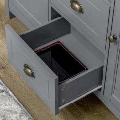 HOMCOM Buffet Cabinet With 3 Storage Drawers And Adjustable Shelves, 2 Door Sideboard With Rubber Wood Top, Coffee Bar For Living Room, Gray -Homcom Shop GUEST ab76b504 5a22 4d5f a9db 0cc33045773a