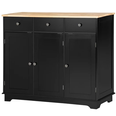 HOMCOM Modern Sideboard With Rubberwood Top, Buffet Cabinet With Storage Cabinets, Drawers And Adjustable Shelves For Living Room, Kitchen, Black 5 HOMCOM Modern Sideboard With Rubberwood Top, Buffet Cabinet With Storage Cabinets, Drawers And Adjustable Shelves For Living Room, Kitchen, Black - Image 3
