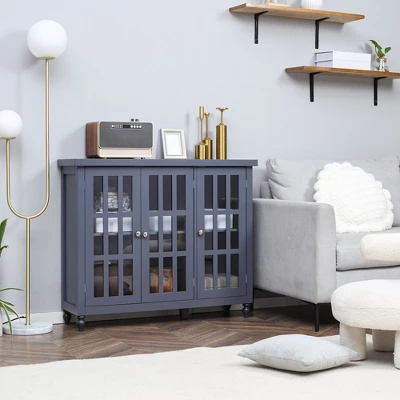 HOMCOM Modern Kitchen Sideboard, Buffet Cabinet With Storage, Adjustable Shelves For Living Room, Study, 3 Glass Doors, Gray 3 HOMCOM Modern Kitchen Sideboard, Buffet Cabinet With Storage, Adjustable Shelves For Living Room, Study, 3 Glass Doors, Gray