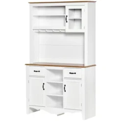HOMCOM 71" Kitchen Buffet With Hutch, Farmhouse Style Storage Pantry With 2 Drawers, 3 Door Cabinets And 3 Shelves, White 9 HOMCOM 71" Kitchen Buffet With Hutch, Farmhouse Style Storage Pantry With 2 Drawers, 3 Door Cabinets And 3 Shelves, White -Homcom Shop GUEST adccfd05 c32c 4fed a741 6502d4ae29c3