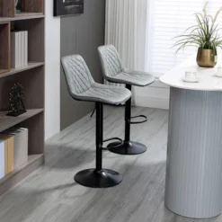 HOMCOM Adjustable Bar Stools Set Of 2, Counter Height Barstools With Swivel Seat Round Steel Base, And Footrest, Gray 10 HOMCOM Adjustable Bar Stools Set Of 2, Counter Height Barstools With Swivel Seat Round Steel Base, And Footrest, Gray -Homcom Shop GUEST ae373e5c 9ea5 48ef 88dc d20aa8bf964b