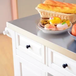 HOMCOM Rolling Kitchen Island On Wheels With Stainless Steel Top, Spice Rack & Drawers, Utility Portable Multi-Storage Cart On Wheels -Homcom Shop GUEST af546dda 3d1e 4c84 ae3b e92b961a8a2c