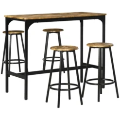 HOMCOM 5-Piece Counter Height Bar Table And Chairs Set, Rustic Bar Table With Stools, Kitchen Table 4 Chair Bar Table With Wooden Top -Homcom Shop GUEST b0337632 4a71 4073 83f7 c5001e0ce945