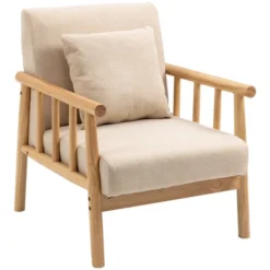 HOMCOM Accent Chair With Softness & Support, Upholstered Arm Chair For Living Room Furniture, Comfy Chair For Bedroom, Living Room Chair, Beige -Homcom Shop GUEST b0716f29 7266 4d77 b7cb bd334a1e3778