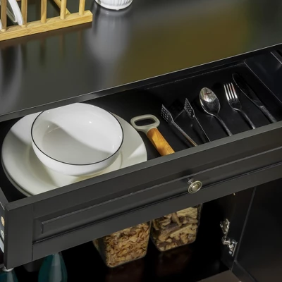 HOMCOM Sideboard Buffet Cabinet, Modern Kitchen Cabinet With 2 Drawers And Adjustable Shelves, Coffee Bar Cabinet For Living Room, Black 7 HOMCOM Sideboard Buffet Cabinet, Modern Kitchen Cabinet With 2 Drawers And Adjustable Shelves, Coffee Bar Cabinet For Living Room, Black - Image 5