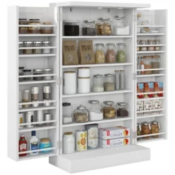 HOMCOM 41" Kitchen Pantry Storage Cabinet, Freestanding Kitchen Cabinet With Double Doors, 5-Tier Shelf, 12 Spice Racks And Adjustable Shelves -Homcom Shop GUEST b1f6cf99 8cd8 4111 b7e3 3ea718d70e5d