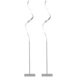 HOMCOM Modern Spiral Floor Lamp, LED Standing Lamp Warm White With Square Base And Foot Switch For Living Room, Bedroom, Set Of 2, Silver -Homcom Shop GUEST b291fc1f 047a 4c3c 9088 6ac11d6879b0